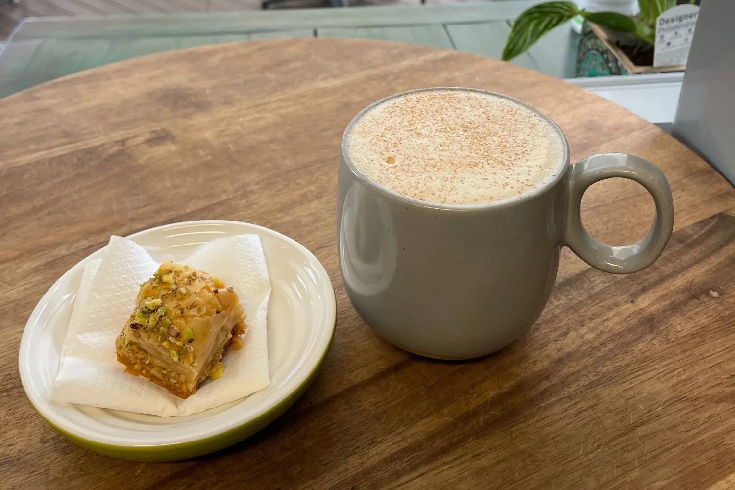 A house-made chai and baklava
